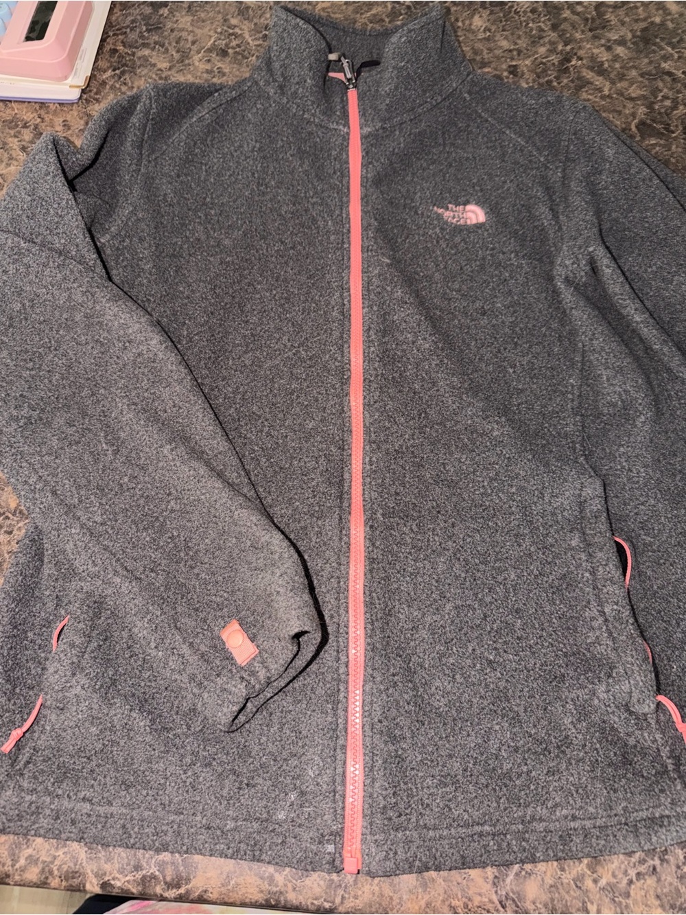 The North Face Gray Fleece Jacket with Pink Trim